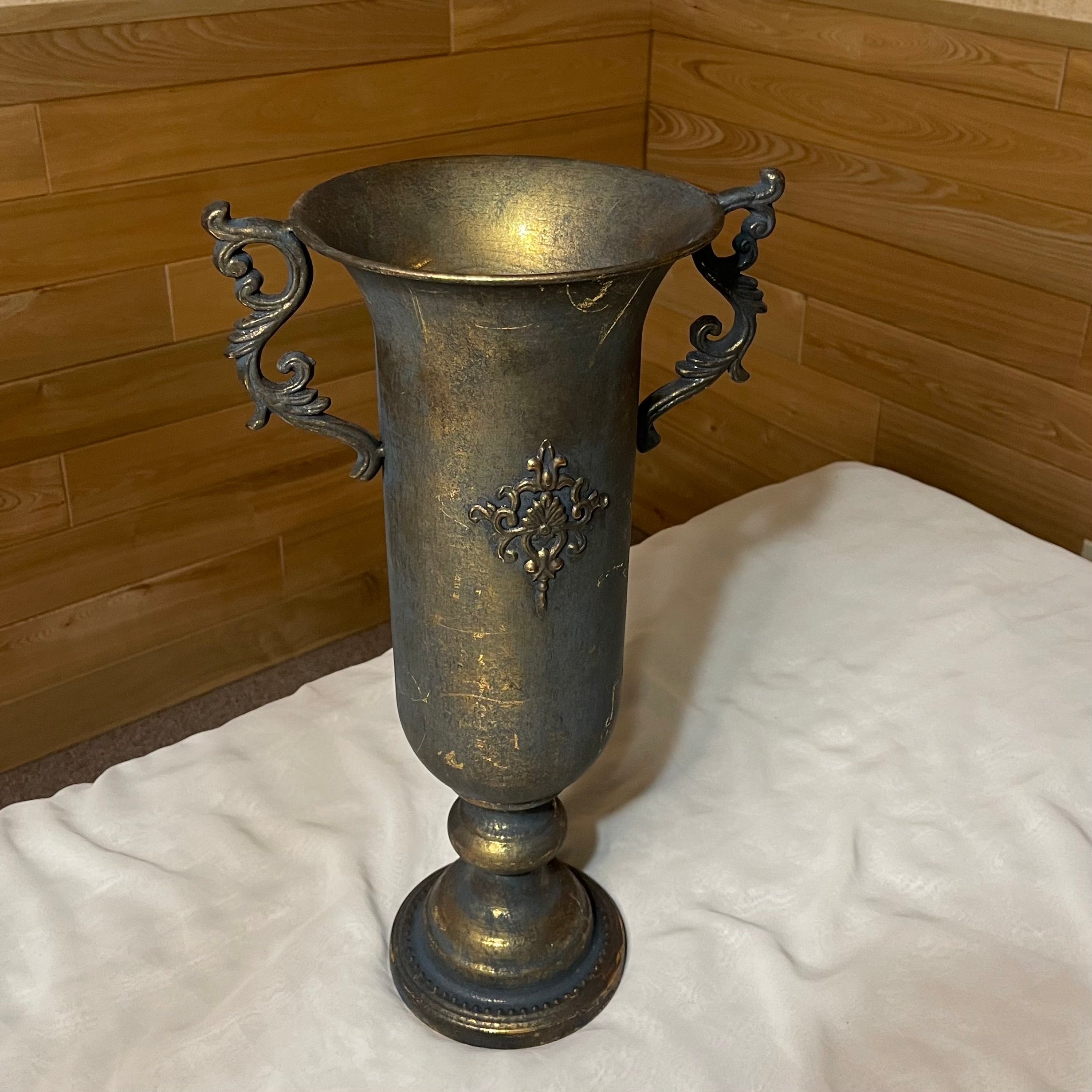 Tall Antique Gold Metal Vase