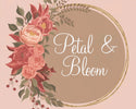 Floral design with 'Petal & Bloom' text on a pink background